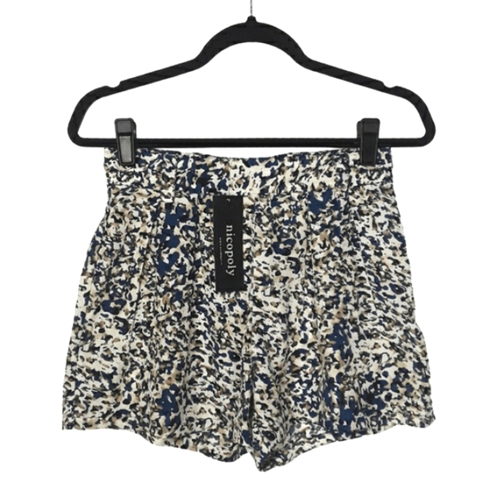 NICOPOLY Navy Blue and Tan Print Shorts Small NWT